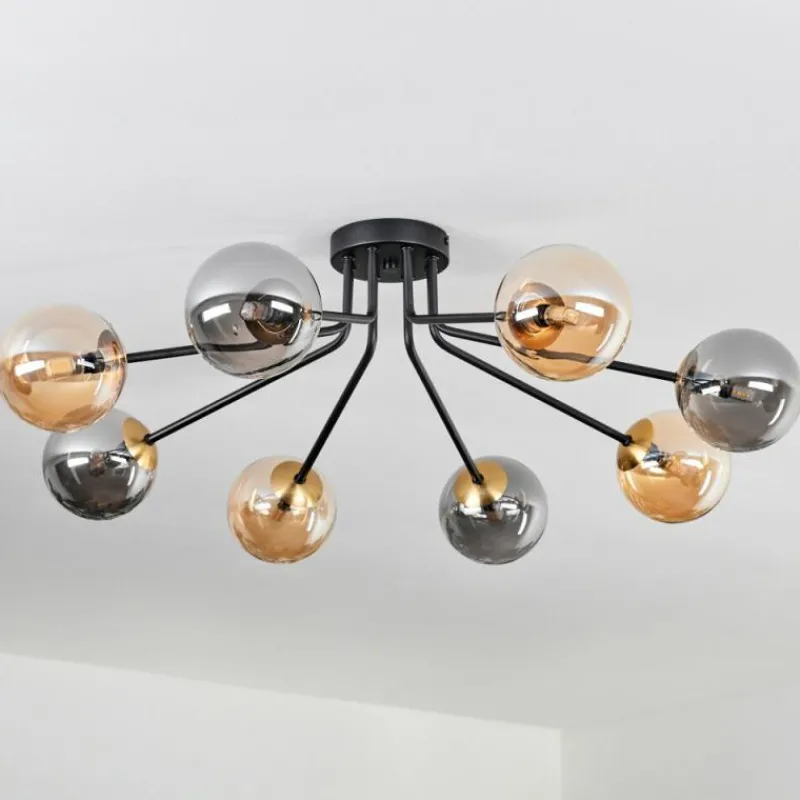 Lampes Dorées-hofstein Plafonnier - Verre 12 cm Chehalis Or, Noir, 8 lumières