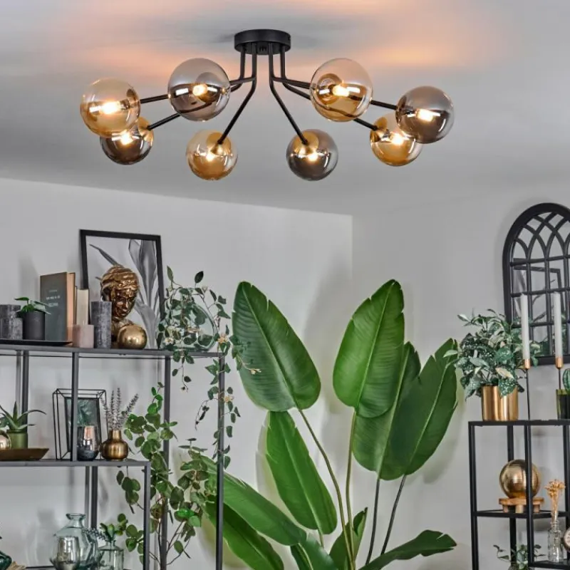 Lampes Dorées-hofstein Plafonnier - Verre 12 cm Chehalis Or, Noir, 8 lumières