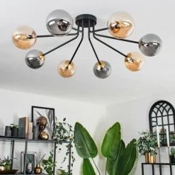 Lampes Dorées-hofstein Plafonnier - Verre 12 cm Chehalis Or, Noir, 8 lumières