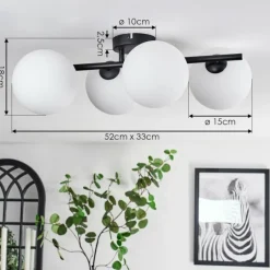 hofstein Plafonnier - Verre 15 cm Chehalis Blanc, 4 lumières