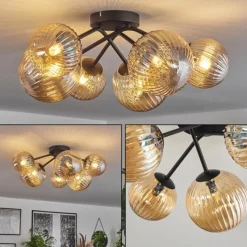 hofstein Plafonnier - Verre 12 cm, 15cm Chehalis Fumé, 6 lumières