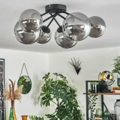 hofstein Plafonnier - Verre 12 cm, 15cm Chehalis Fumé, 6 lumières