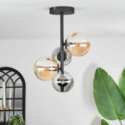 hofstein Plafonnier - Verre 10 cm, 12cm Chehalis Ambre, Fumé, 4 lumières