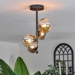 hofstein Plafonnier - Verre 10 cm, 12cm Chehalis Ambre, Fumé, 4 lumières