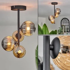 hofstein Plafonnier - Verre 10 cm, 12cm Chehalis Ambre, Fumé, 4 lumières