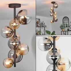 hofstein Plafonnier - Verre 10 cm, 12cm, 15cm Chehalis Ambre, Clair, Fumé, 8 lumières