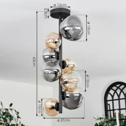 hofstein Plafonnier - Verre 10 cm, 12cm, 15cm Chehalis Ambre, Clair, Fumé, 8 lumières