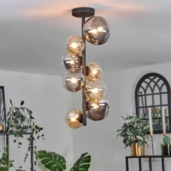 hofstein Plafonnier - Verre 10 cm, 12cm, 15cm Chehalis Ambre, Clair, Fumé, 8 lumières