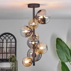 hofstein Plafonnier - Verre 10 cm, 12cm, 15cm Chehalis Ambre, Clair, Fumé, 8 lumières