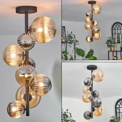 hofstein Plafonnier - Verre 10 cm, 12cm, 15cm Chehalis Ambre, Fumé, 8 lumières