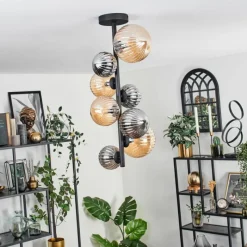 hofstein Plafonnier - Verre 10 cm, 12cm, 15cm Chehalis Ambre, Fumé, 8 lumières