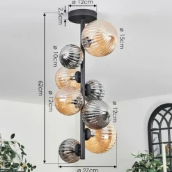 hofstein Plafonnier - Verre 10 cm, 12cm, 15cm Chehalis Ambre, Fumé, 8 lumières
