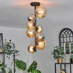 hofstein Plafonnier - Verre 10 cm, 12cm, 15cm Chehalis Ambre, Fumé, 8 lumières