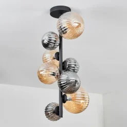 hofstein Plafonnier - Verre 10 cm, 12cm, 15cm Chehalis Ambre, Fumé, 8 lumières