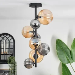 hofstein Plafonnier - Verre 10 cm, 12cm, 15cm Chehalis Ambre, Fumé, 8 lumières