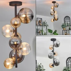 Suspension Verre Fumé-hofstein Plafonnier - Verre 10 cm, 12cm, 15cm Chehalis Ambre, Clair, Fumé, 8 lumières