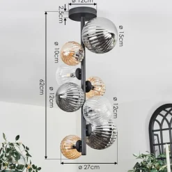 Suspension Verre Fumé-hofstein Plafonnier - Verre 10 cm, 12cm, 15cm Chehalis Ambre, Clair, Fumé, 8 lumières