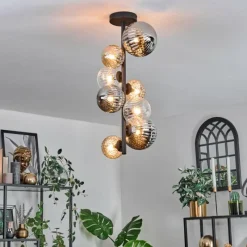 Suspension Verre Fumé-hofstein Plafonnier - Verre 10 cm, 12cm, 15cm Chehalis Ambre, Clair, Fumé, 8 lumières