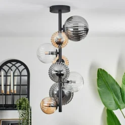 Suspension Verre Fumé-hofstein Plafonnier - Verre 10 cm, 12cm, 15cm Chehalis Ambre, Clair, Fumé, 8 lumières