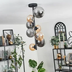 hofstein Plafonnier - Verre 10 cm, 12cm, 15cm Chehalis Ambre, Fumé, 8 lumières