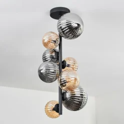 hofstein Plafonnier - Verre 10 cm, 12cm, 15cm Chehalis Ambre, Fumé, 8 lumières