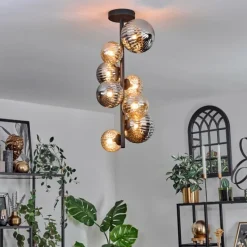 hofstein Plafonnier - Verre 10 cm, 12cm, 15cm Chehalis Ambre, Fumé, 8 lumières