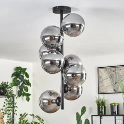 hofstein Plafonnier - Verre 15 cm Gastor Fumé, 8 lumières