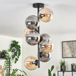 hofstein Plafonnier - Verre 15 cm Gastor Ambre, Fumé, 8 lumières