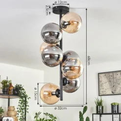 hofstein Plafonnier - Verre 15 cm Gastor Ambre, Fumé, 8 lumières