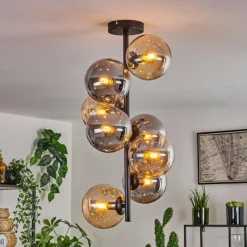 hofstein Plafonnier - Verre 15 cm Gastor Ambre, Fumé, 8 lumières