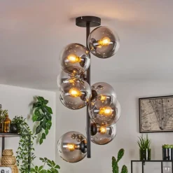 hofstein Plafonnier - Verre 15 cm Gastor Clair, Fumé, 8 lumières