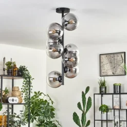 hofstein Plafonnier - Verre 15 cm Gastor Clair, Fumé, 8 lumières