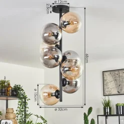 hofstein Plafonnier - Verre 15 cm Gastor Ambre, Clair, Fumé, 8 lumières