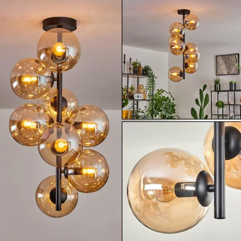 hofstein Plafonnier - Verre 15 cm Gastor Ambre, 8 lumières