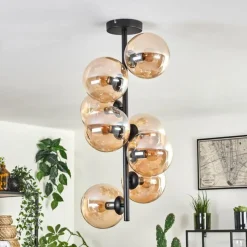 hofstein Plafonnier - Verre 15 cm Gastor Ambre, 8 lumières