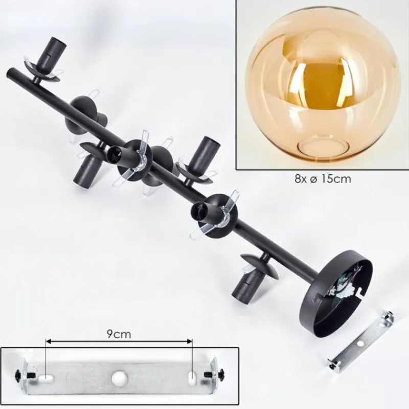hofstein Plafonnier - Verre 15 cm Gastor Ambre, 8 lumières