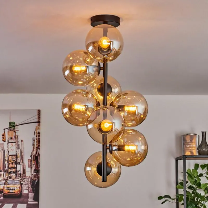 hofstein Plafonnier - Verre 15 cm Gastor Ambre, 8 lumières