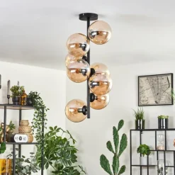 hofstein Plafonnier - Verre 15 cm Gastor Ambre, 8 lumières