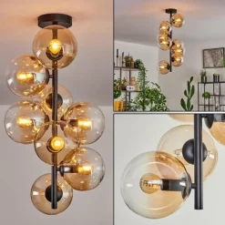 hofstein Plafonnier - Verre 15 cm Gastor Ambre, Clair, 8 lumières