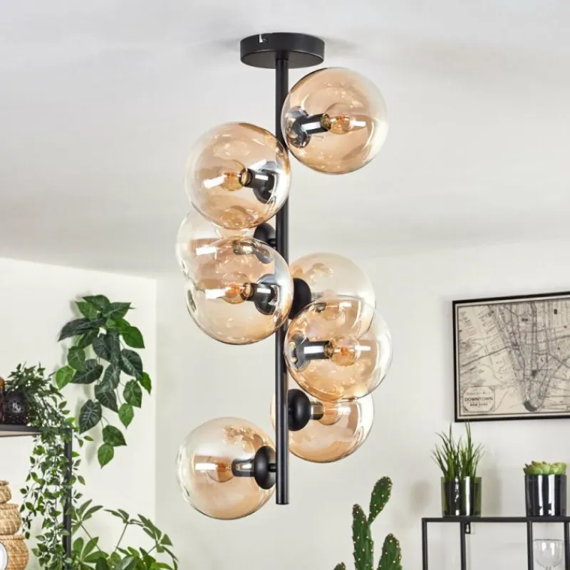 hofstein Plafonnier - Verre 15 cm Gastor Ambre, Clair, 8 lumières