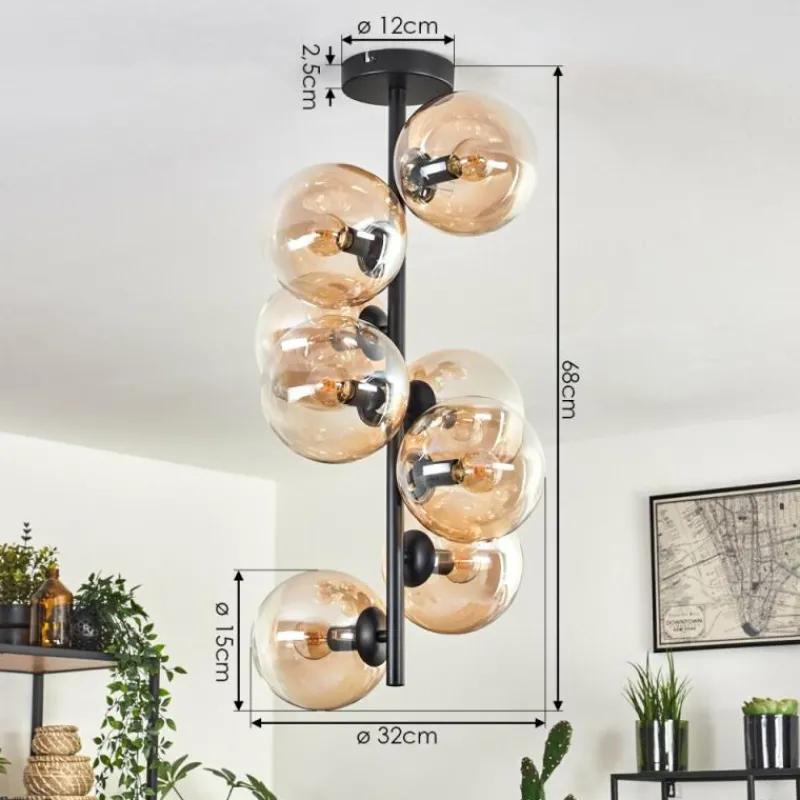 hofstein Plafonnier - Verre 15 cm Gastor Ambre, Clair, 8 lumières