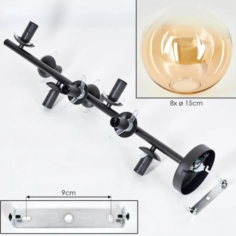 hofstein Plafonnier - Verre 15 cm Gastor Ambre, Clair, 8 lumières