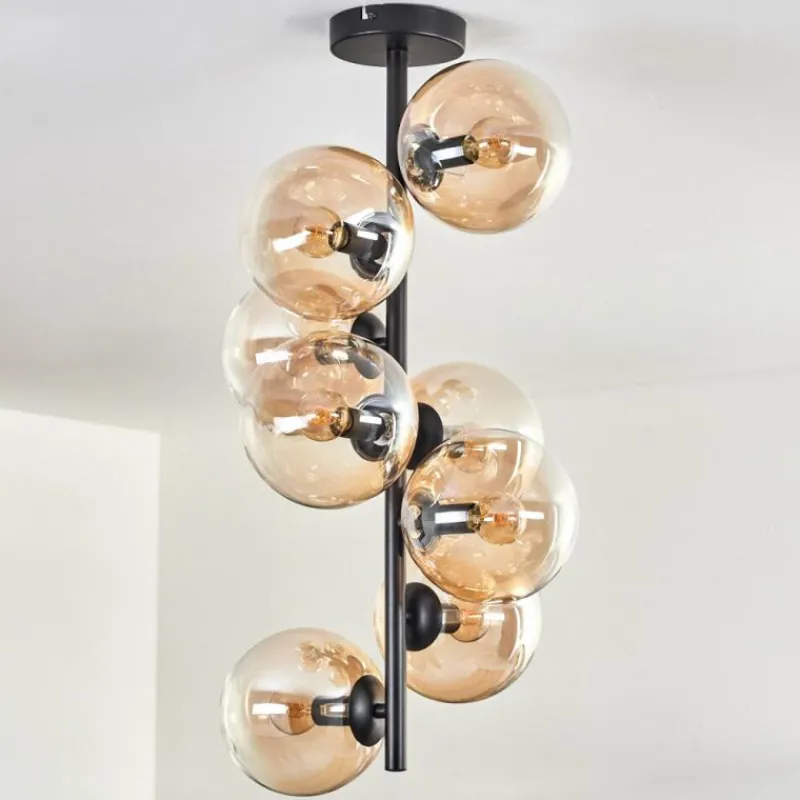 hofstein Plafonnier - Verre 15 cm Gastor Ambre, Clair, 8 lumières