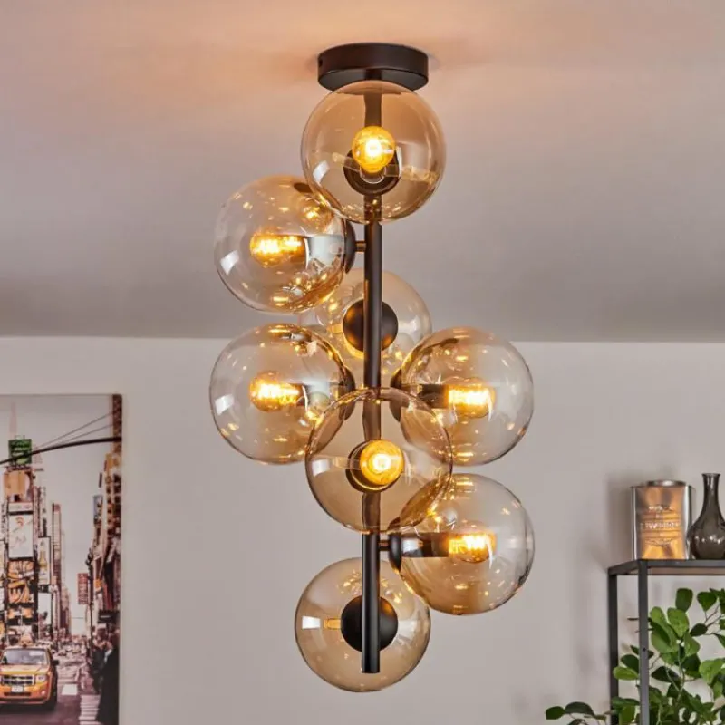 hofstein Plafonnier - Verre 15 cm Gastor Ambre, Clair, 8 lumières