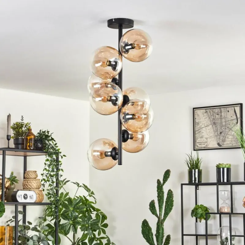 hofstein Plafonnier - Verre 15 cm Gastor Ambre, Clair, 8 lumières