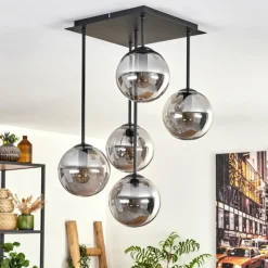 hofstein Plafonnier - Verre 15 cm Gastor Fumé, 5 lumières