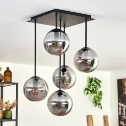 hofstein Plafonnier - Verre 15 cm Gastor Fumé, 5 lumières