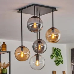 hofstein Plafonnier - Verre 15 cm Gastor Ambre, Clair, Fumé, 5 lumières