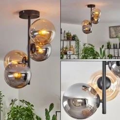 hofstein Plafonnier - Verre 15 cm Gastor Ambre, Fumé, 4 lumières