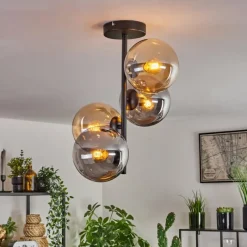 hofstein Plafonnier - Verre 15 cm Gastor Ambre, Fumé, 4 lumières